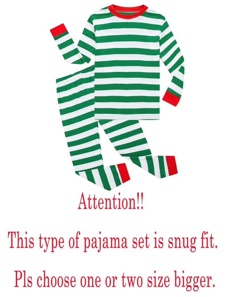 KikizYe Big Girls Boys Christmas Pajamas Sets 100% Cotton Sleepwears Kids Pjs Size 10 Striped Green - Image 2
